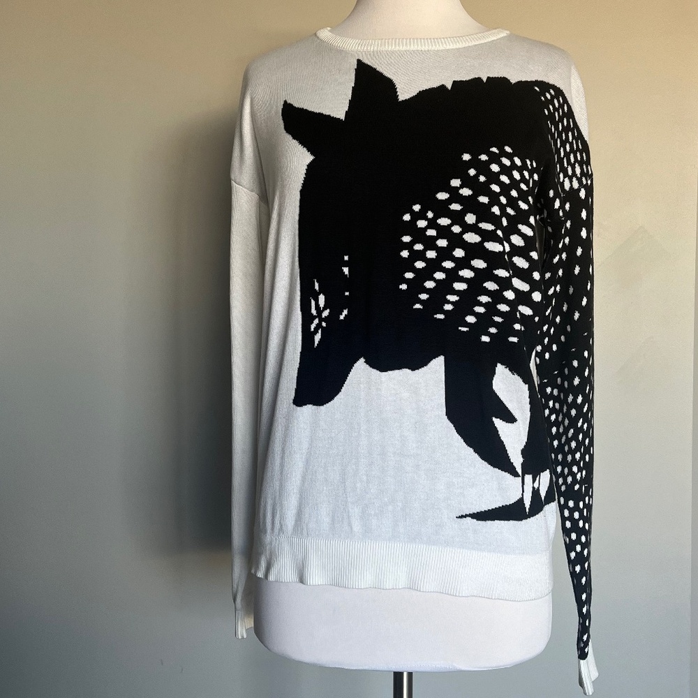 TIBI Rare Armadillo Intarsia White Relaxed Casual Pullover Sweater Top - Picture 2 of 10